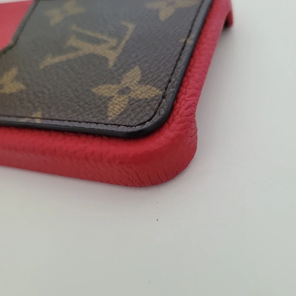Louis Vuitton iPhone 13 Pro Case Red Leather Monogram Card Slot Bumper Case